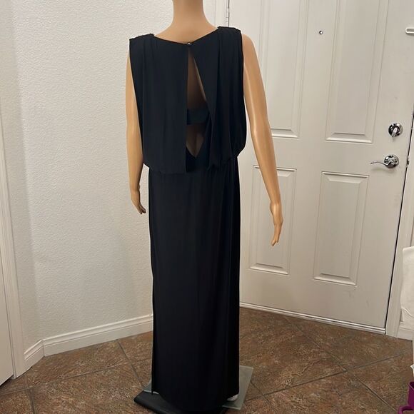 R & M Richards Black Dress Diamond Beaded Neck Maxi Side Zipper - Picture 8 of 14